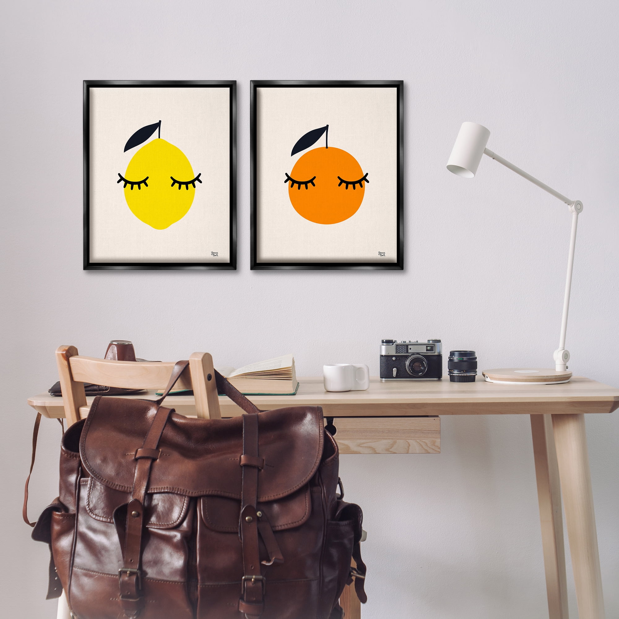 Stupell Industries Lemon & Orange with Eyelashes Food & Beverage Painting Black Floater Framed Canvas Art Print Wall Art, 17 x 21, Set of 2