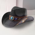 thumbnail image 2 of BRICH Cowboy Cowgirl Hat Western Cowboy Hats for Women Mens Straw Wide with Shapeable Brim Black M, 2 of 5
