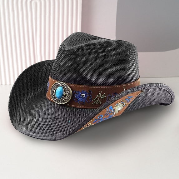 ibiyuan Beach Sun Straw Hats for Women,Classic Western Cowboy Hat For And Outdoor Sun Wide Brim Hat With Hard