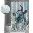 thumbnail image 4 of Ocean Turtle Shower Curtain, 66" x 72", Marine Life Starfish Coral Retro Waterproof Bathroom Curtain Washable Shower Curtain Set with 12 Hooks, 4 of 6