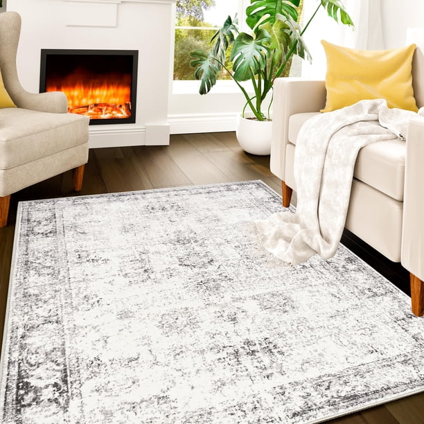 Alfombra Area Rug Istana, color blanco, crema y gris, 90 x 150 cm, lavable