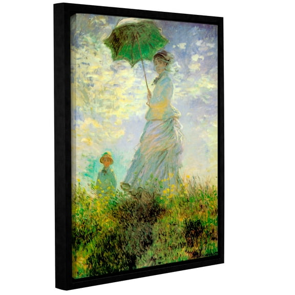 Lady with Umbrella in Field Gallery Wrapped Floater-framed Canvas