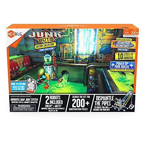 HEXBUG JUNKBOTS Small Factory Habitat Power Station, Surprise Toy Playset, Build and LOL w Hexbug HEXBUG