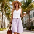 thumbnail image 6 of Yourumao Womens Linen Shorts Striped Elastic Waist Bermuda Shorts Breathable Comfy Wide Leg Pants for Beach Leisurewear with Pocket, 6 of 9