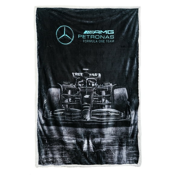 F1 Mercedes AMG Petronas Official Fleece Blanket | Super Soft Warm Throw with Sherpa Reverse Formula One Design | Perfect For Home Bedroom Sleepovers & Camping | Size 47 x 59”