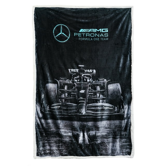 F1 Mercedes AMG Petronas Official Fleece Blanket | Super Soft Warm Throw with Sherpa Reverse Formula One Design | Perfect For Home Bedroom Sleepovers & Camping | Size 47 x 59”