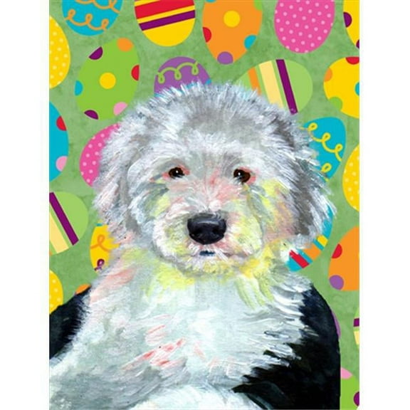 28 x 40 in. Old English Sheepdog Easter Eggtravaganza House Size Canvas Flag