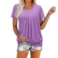 thumbnail image 2 of MIXUE Womens Tops Summer Solid Color Round Neck Short Sleeve Pleated Loose Fit Casual Tshirts Streetwear,Purple,XL, 2 of 6