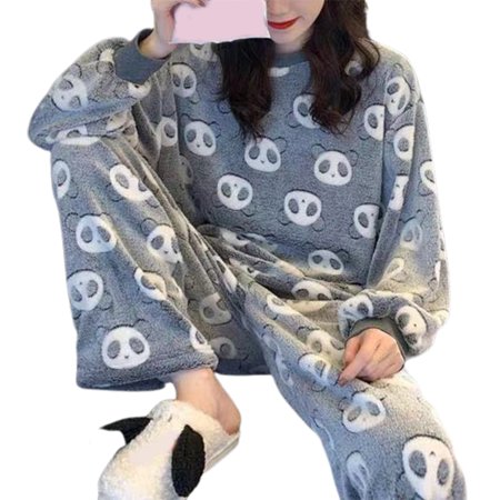 

Naierhg 1 Set Women Pajama Set Winter Coral Fleece Thickened Cartoon Sleepwear Homewear Women Clothes