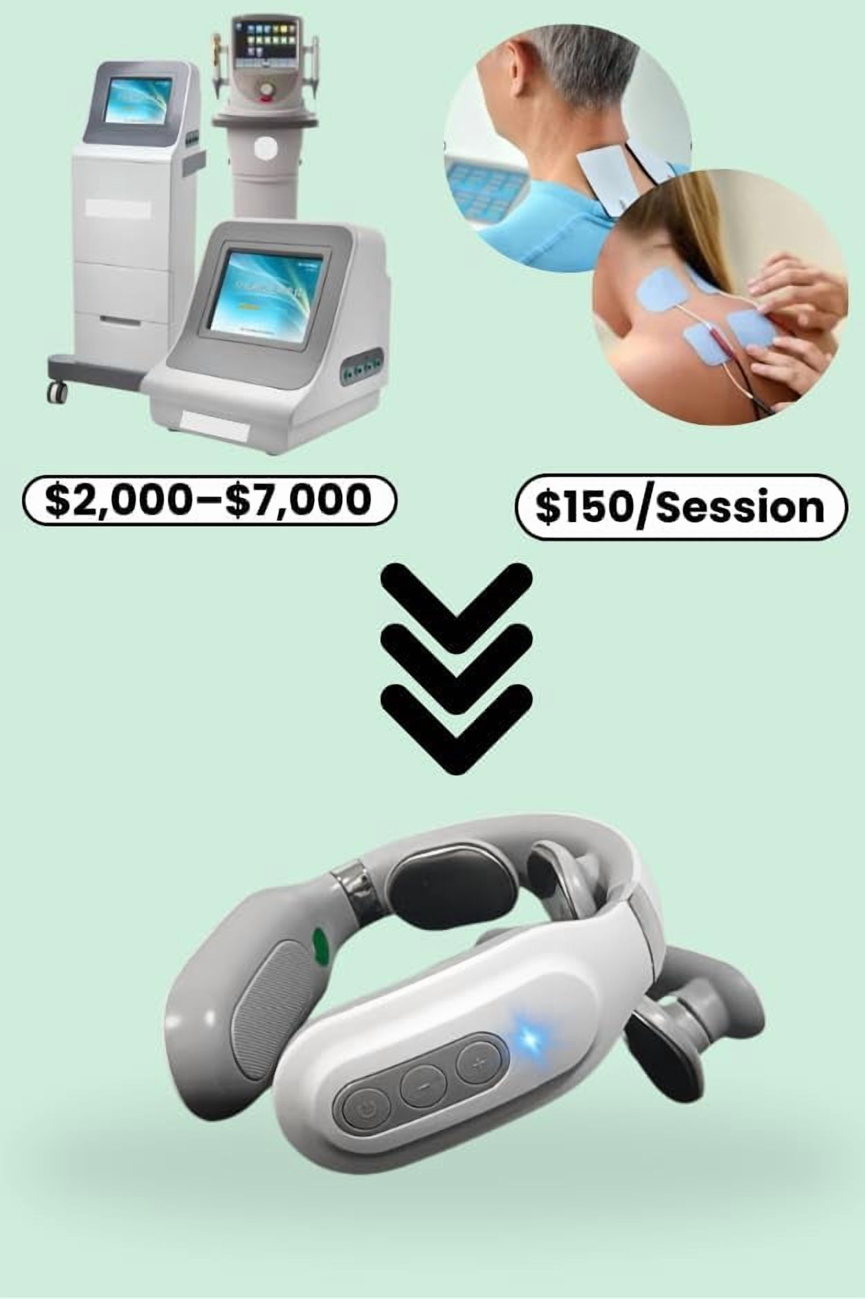 Electric Neck Massager with heat- 4 Heads, Heat, 6 Massage Modes, 14 Intensities, Rechargeable, Ergonomic, Ideal for Travel & Office Use
