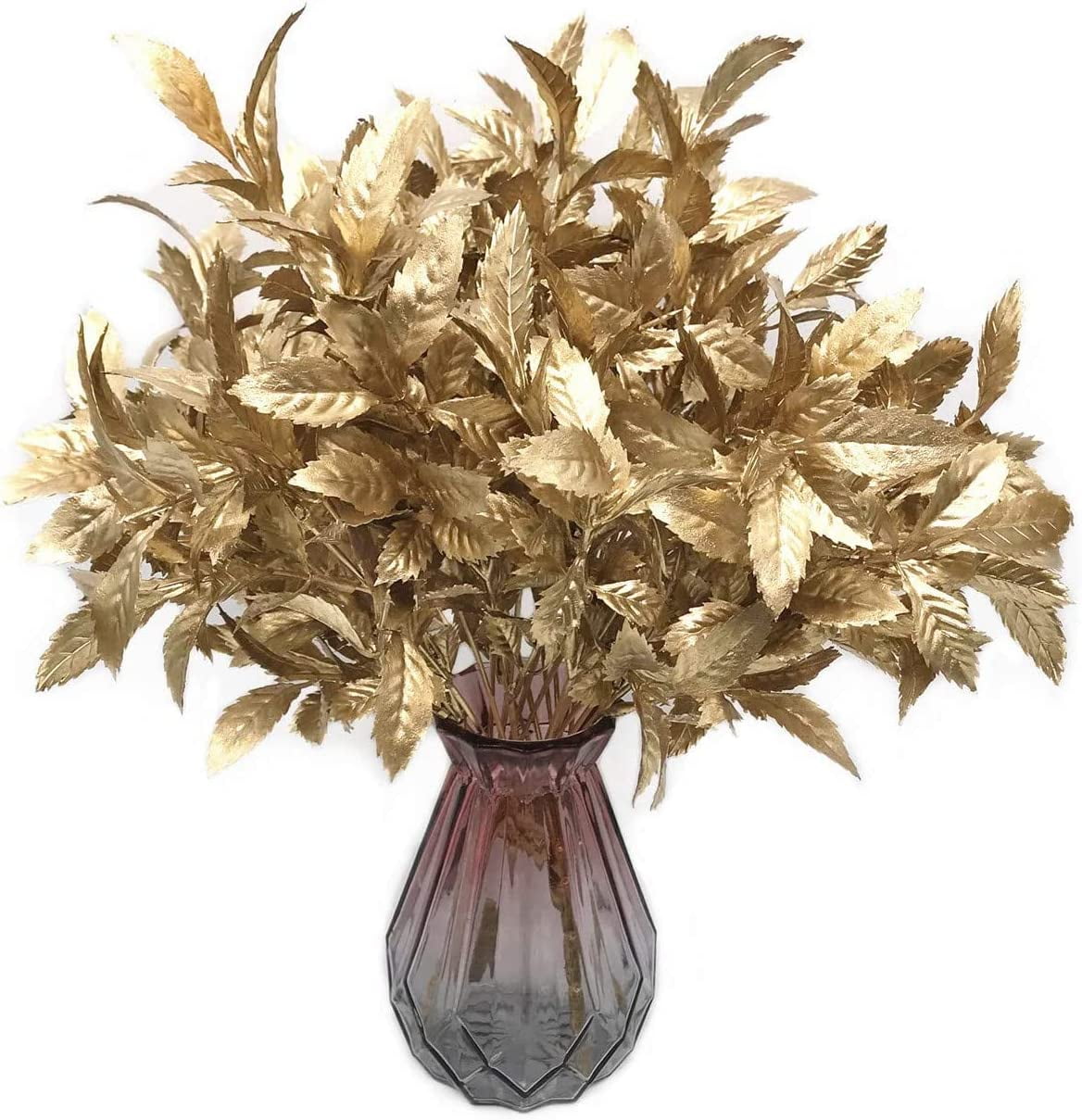 Morttic Artificial Golden Baby Breath Flowers, Plastic Fake Gypsophila Flower for Indoor Outdoor Christmas Wedding Home Party Table Arrangement Decoration DIY Planter Filler Gold Leaves Decor - 3 Pack