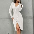 thumbnail image 2 of Holloyiver Women's Sexy Deep V-Neck Slim PackageHip Split Long Sleeve Dresses S-2XL, 2 of 8
