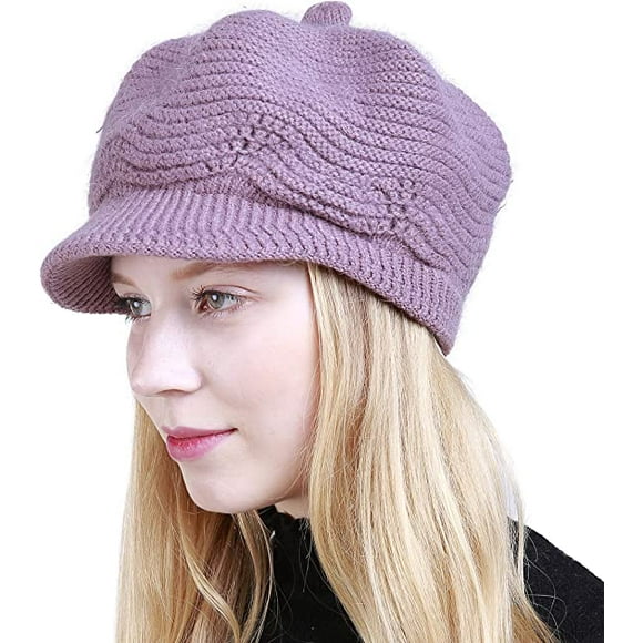 Jinsinto Women's Winter Warm Slouchy Cable Knit Beanie Skull Hat with Visor light Purple