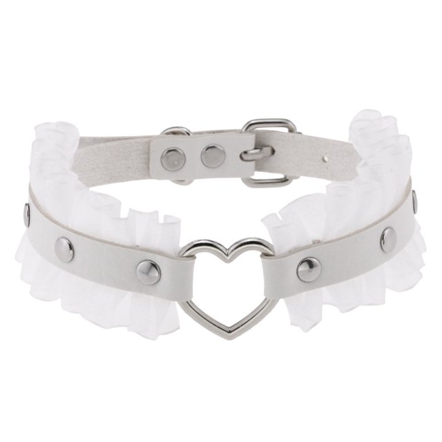 Collar de gargantilla de cuero para mujeres y niñas, collar de gargantilla de corazón gótico punk rock, collar de encaje