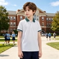 thumbnail image 7 of HAOTAGS Boys School Uniform Top Summer Casual Cotton Short Sleeve Polo Shirt White Size 12, 7 of 7