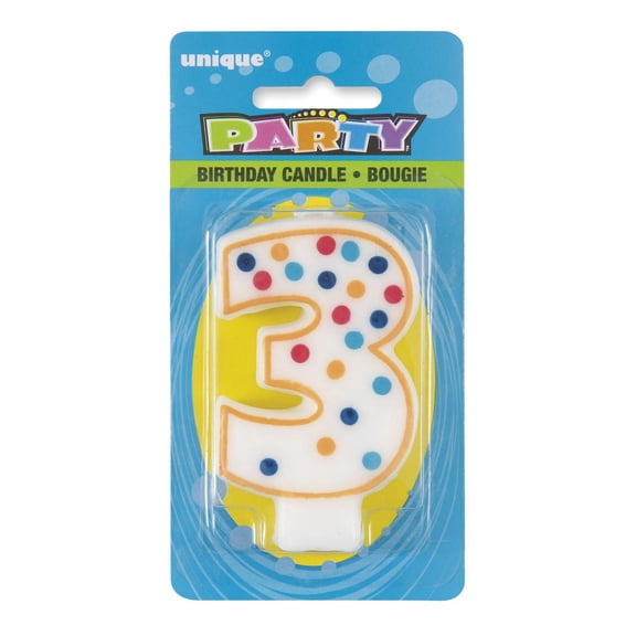 Bougie d'anniversaire à pois en forme de chiffre « 3 » de Unique Industries