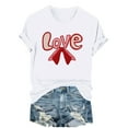 thumbnail image 2 of Ounisa Womens Tops Love Heart Letters Bow Shirts Short Sleeves Valentines Crewneck Colorful Heart Graphic Tees Pullover, 2 of 6