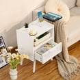 thumbnail image 6 of LELELINKY Rattan Nightstand with Charging Station, Boho Bedside Table with Handmade Drawer & Open Shelf for Bedroom, White, 6 of 7