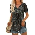 thumbnail image 3 of KISSMODA Womens V Neck Short Sleeve Summer Tops Button Down Pleated Tunic Tops Shirts S-3XL, 3 of 5
