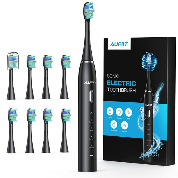 AUFIIT Electric Toothbrush with 8 Brush Heads, Rechargeable Power with ...