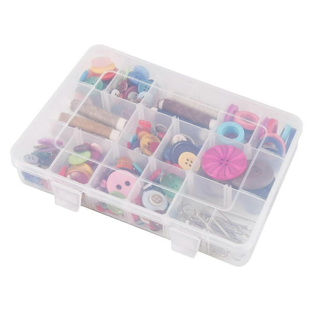 18 Grills Plastic Organizer Box with Syptors, Clean Partition Container Storage Handicrafts Jewelery Fishing Teams, Size 7.9 x 6.2 x 1.2 inch