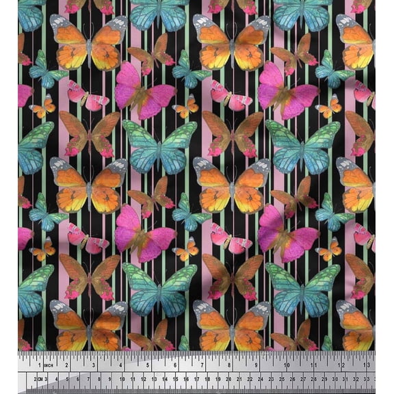 Soimoi Cotton Voile Fabric Stripes & Butterfly Fabric Prints by Yard 42 Inch Wide
