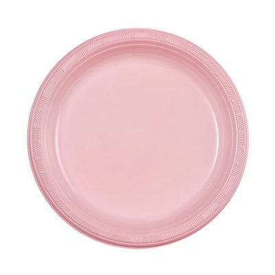 EcoQuality 9 inch Pink Round Plastic Salad Plate – Disposable Plate for Appetizers, Salads, Desserts, Parties, Catering, Weddings, Buffets, Everyday Use, Elegant Tableware for Events (50)