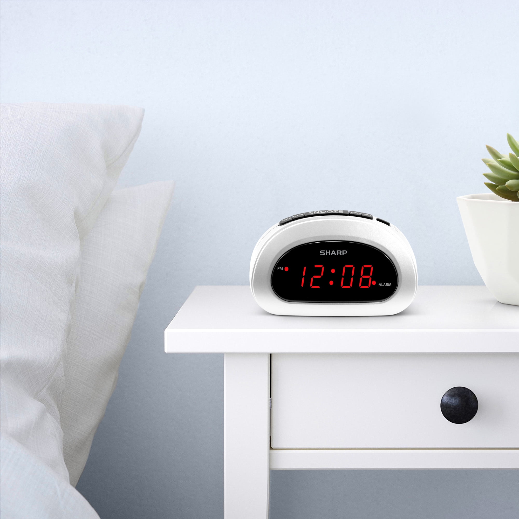 (3 pack) SHARP Digital Alarm Clock, Cloud White, Easy to Set Controls, Red LED Display