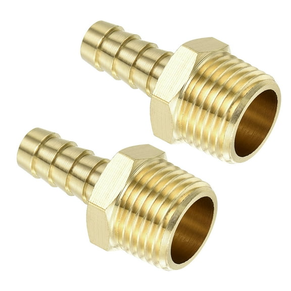 Brass Hose Barb Fittings 2Pack 3/8" Barb x 1/2" NPT Male Brass Barb Pipe Fitting for Water Fuel Air, Connect Pipes