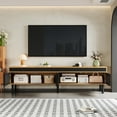 thumbnail image 4 of Meuble Télé au Design Ondulé le Plus Récent avec Portes Sans Poignées et Étagères, Console Multimédia Blanche de 66,5”, Pieds en Bois Robustes, 4 of 9