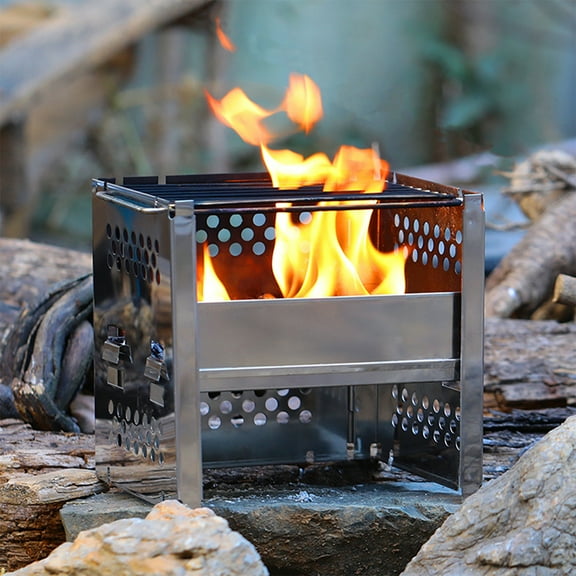 Portable Camping Wood Burning Stove,Mini Stainless Steel Backpacking Stove for Outdoor Cooking BBQ Camping Hiking Picnic
