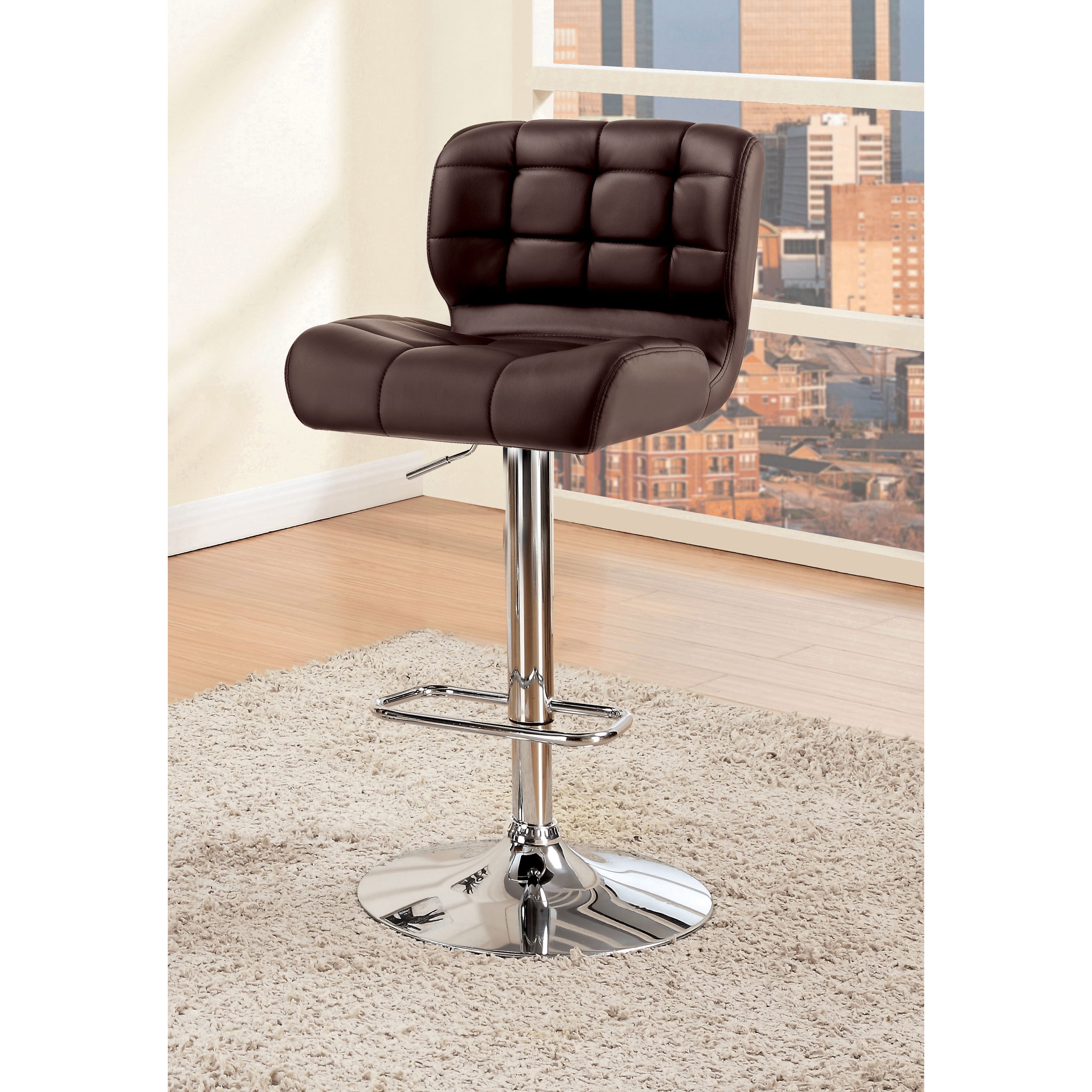 Furniture of America Beas Contemporary Faux Leather Swivel Bar Chair