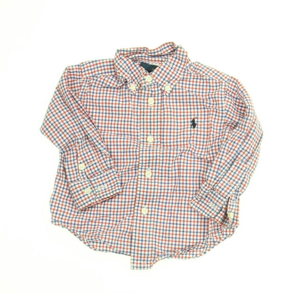 Pre-Owned Ralph Lauren Boys Red | Blue Button Down Long Sleeve size: 12 Months (Good)