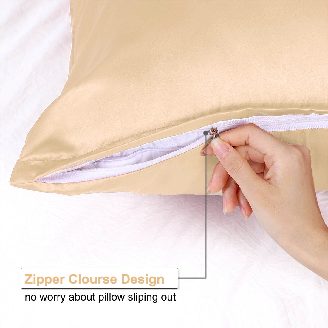 Unique Bargains 2 Pack Silky Satin Pillow Cover Cases Champagne 21" x 31"