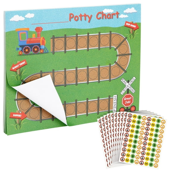 50 Sheets Railroad Potty Training Sticker Chart for Toddlers, Boys, Girls with 800 Train Stickers (10.3x8.3 in), Ages 3-14