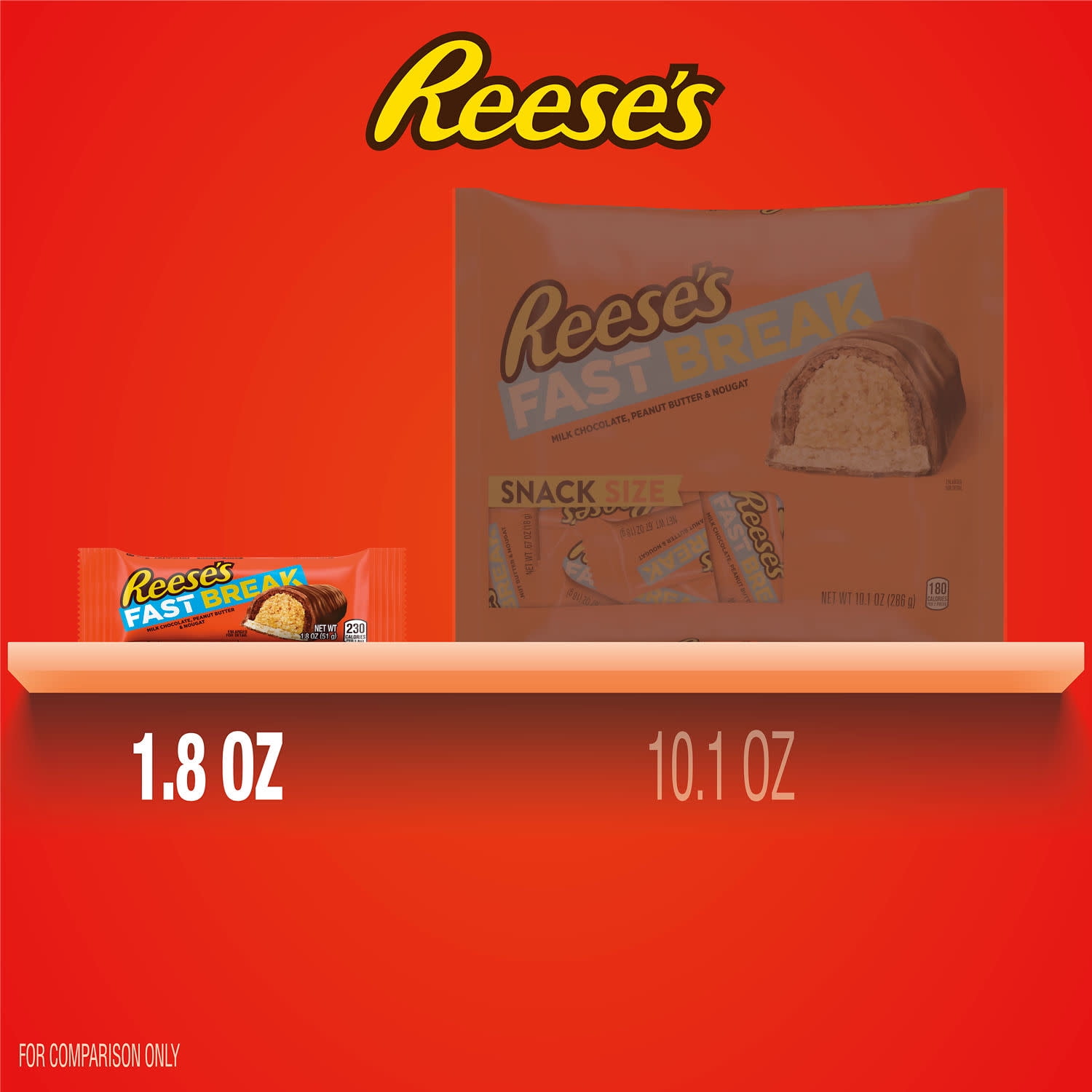 Reese's Fast Break Milk Chocolate, Peanut Butter and Nougat Candy, Bars 1.8 oz, 18 Count