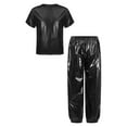 thumbnail image 3 of Miutii Modern Jazz Hip Hop Dance Outfit for Kids Boys Girls Shiny Metallic Short Sleeve T-Shirts with Pants Set Black 15-16, 3 of 7