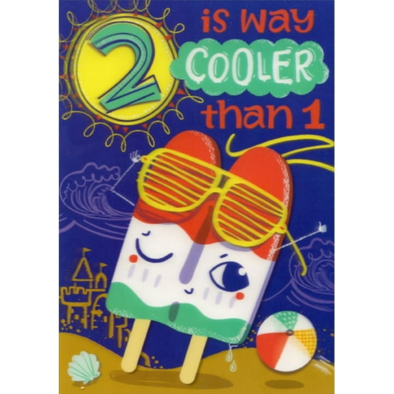 Designer Greetings Way Cooler Popsicle 3D Lenticular Motion Age 2 / 2nd Birthday Card