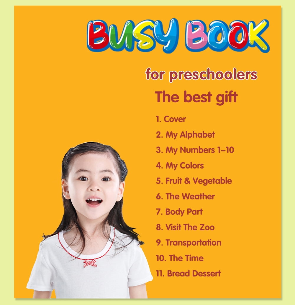 Preschool Busy Book for Toddlers 3 4 5 6 Years Old, Kindergarten Workbook Education Toy for Kids, Reusable Waterproof Quiet Book Activity Board Learning Gift for Kids Boys Girls