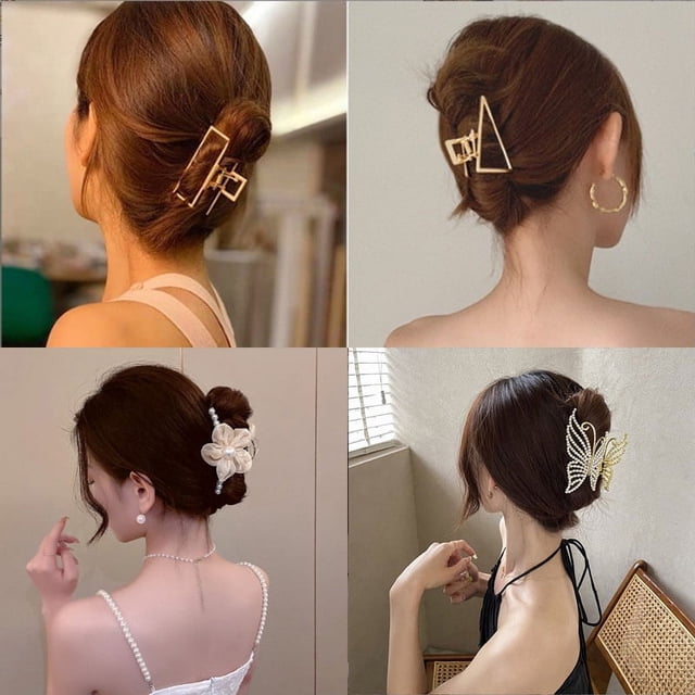 Accesorios para el cabello, pinza de borla de metal, horquilla grande para la parte posterior de la cabeza con perlas, pinza de hada con forma de tiburón, tocado de flores