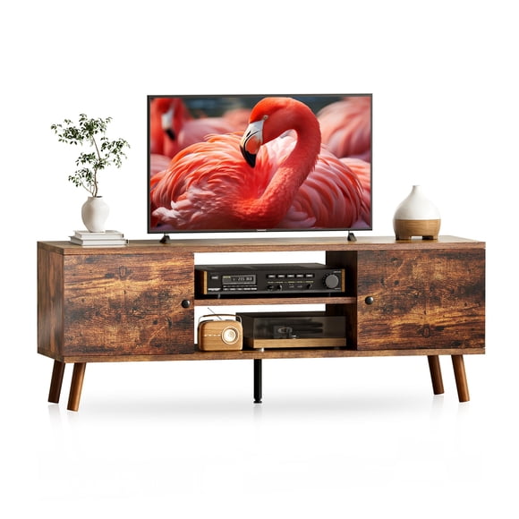 Soporte de TV YSSOA para sala de estar de 40 a 60 pulgadas con almacenamiento, color marrón
