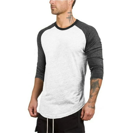 New Style Fashion Men's Three Quarter Sleeve Baseball Patchwork T-Shirts Crew Neck Plain