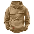 thumbnail image 2 of Boys Quarter Zip Hoodie Casual Pullover Long Sleeve Athletic Sports Sweatshirt with Multiple Pockets for Outdoor Activities,Autumn and Winter Sweatshirts(Khaki,11-12Years), 2 of 6
