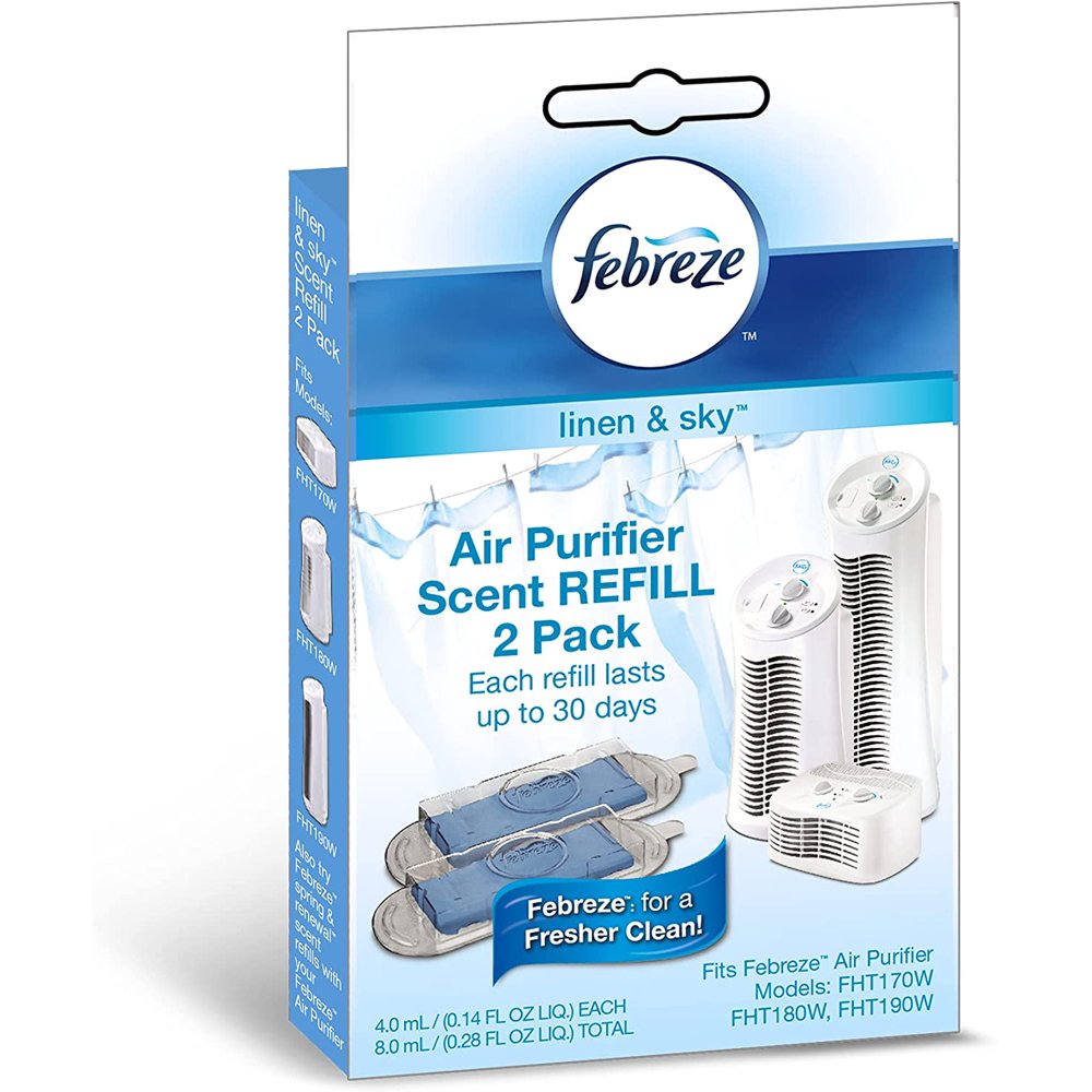 Febreze Linen & Sky Air Purifier Scent Refill Cartridge, White, 2 per