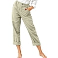 thumbnail image 2 of VBVC Women's Cotton Linen Cuffed Chino Pants , Straight Leg Trousers For Women , Ladies' High Waisted Work Pants with Pockets, Khaki , S-3XL, 2 of 7