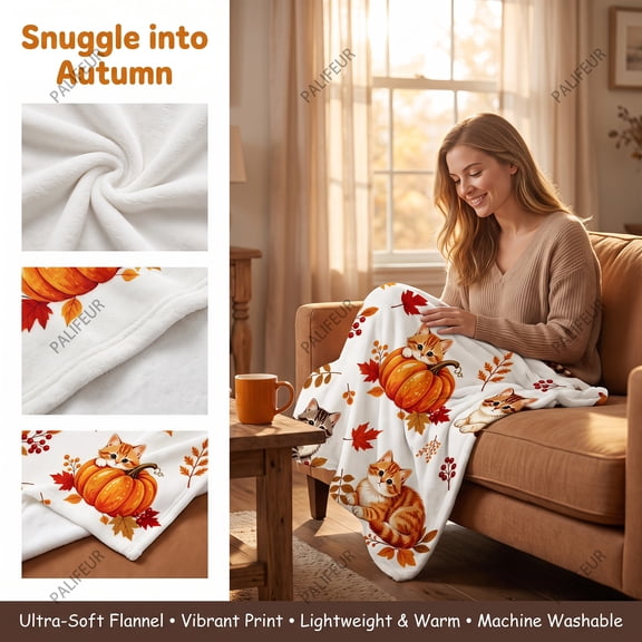 Xuniizn Fall Throw Blanket Breathable Fleece Blanket,39x51" Soft & Skin-Friendly High-Density Fall Blanket Warm, Heat-Locking, Machine-Washable, A Cozy Choice for Autumn & Winter Home Use