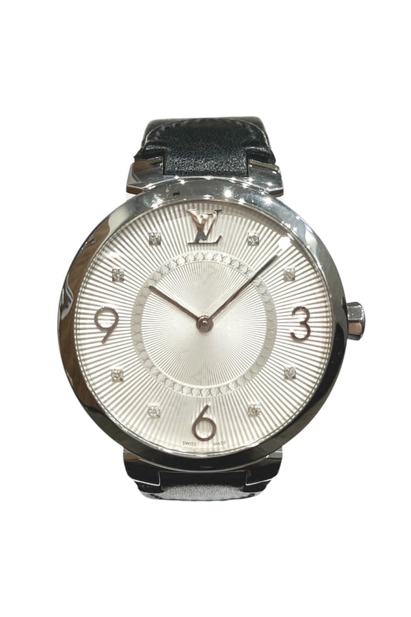 Pre-Owned Louis Vuitton Tambour watch, total weight 48g, stainless steel, genuine leather...
