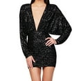 thumbnail image 2 of Kaemgyyd Cocktail Dresses for Women Long Sleeve Sequin Short Dress Sparkly Glitter V Neck Bodycon Mini Dress for Party Club, 2 of 6