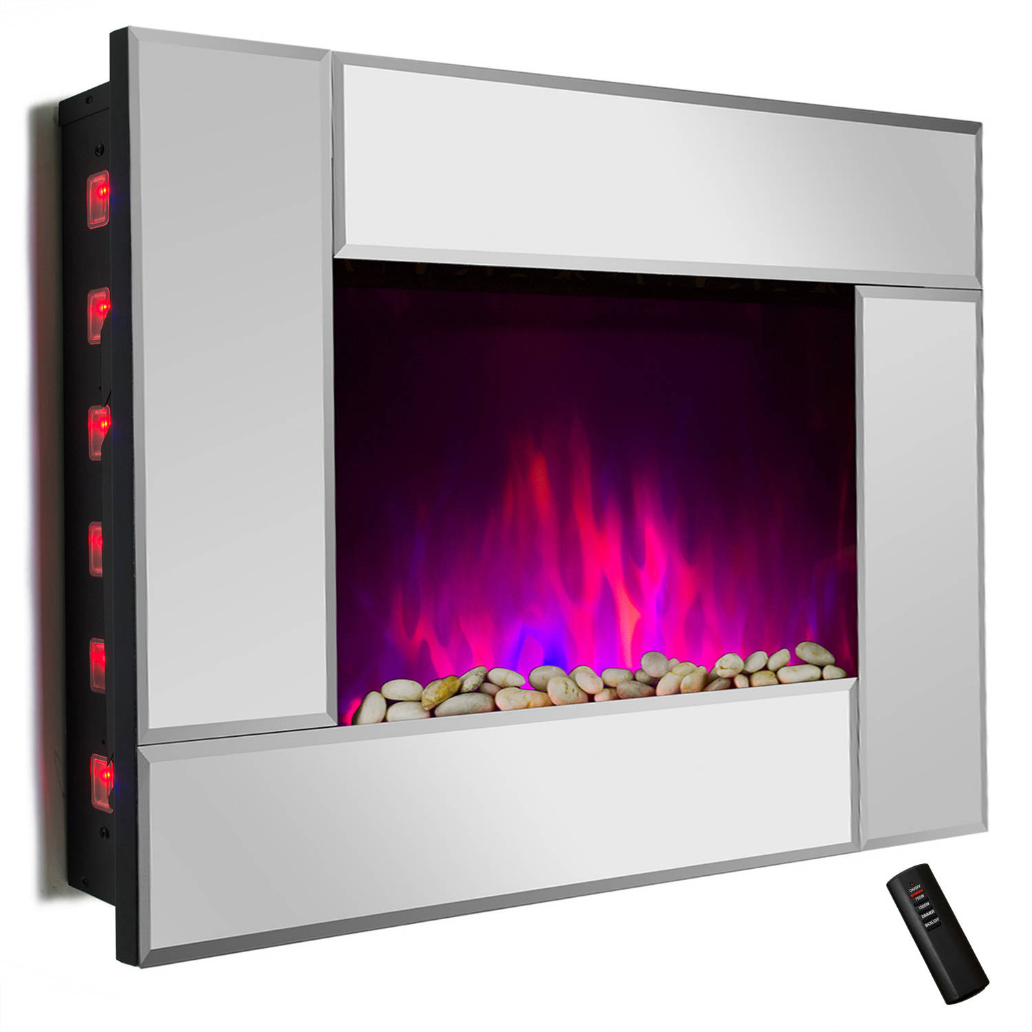 AKDY FP0050 36" 1500W Wall Mount Electric Fireplace Heater with Tempered Glass, Pebbles, Logs and Remote Control, Mirror - image 3 of 14