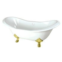 Aqua Eden VCTND7231NC2 72-Inch Cast Iron Oval Double Slipper Clawfoot Tub (No Faucet Drillings) in White/Polished Brass
